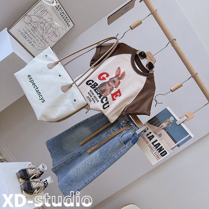 Set Áo Thun Ngắn Tay + Chân Váy Denim Mỏng Thời Trang Mùa Hè Phong Cách Mới Cho Bé Gái