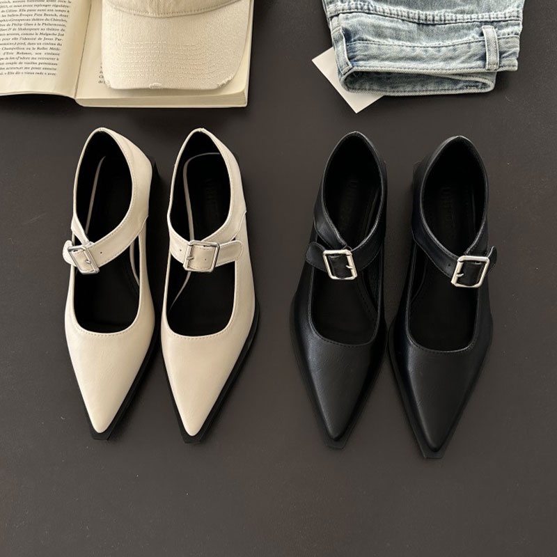 Giày Cao Gót Da Mềm Mũi Nhọn Phong Cách Retro Cho Nữ