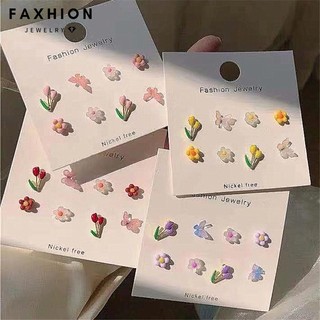 Faxhion 4 Cặp / bộ Nhiều Màu Sắc Bướm Hoa Tulip Bộ Bông Tai Nhựa Bông Tai Cho Nữ Trang Sức Phụ Kiện
