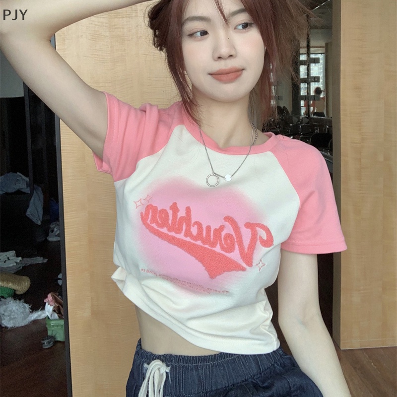 Áo Thun Crop Top Tay Ngắn Dáng Ôm Kiểu Retro Thời Trang Mùa Hè Cho Bạn Gái PJ
