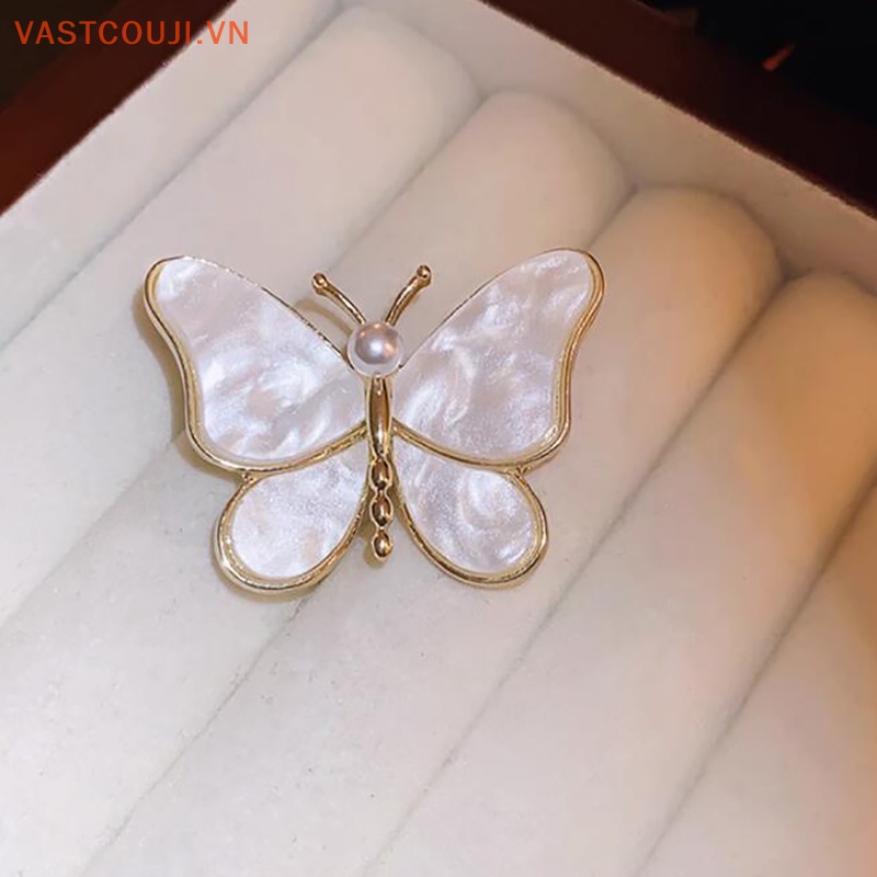 Ghim Cài Áo Hình Bướm Đính Ngọc Trai Nhân Tạo Màu Vàng Thời Trang Mùa Hè Cho Nữ
