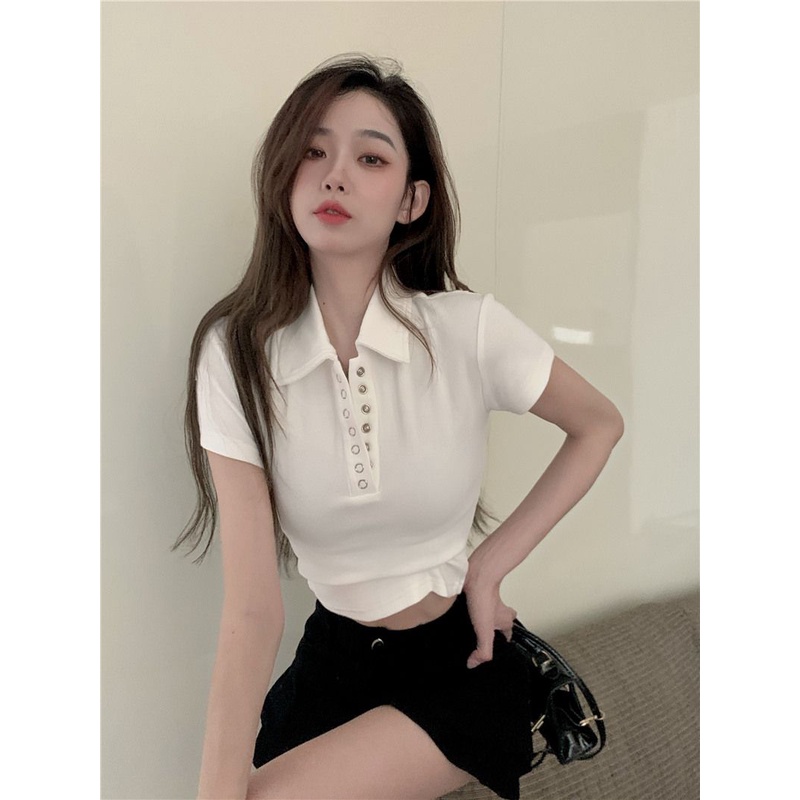 Áo Baby Tee Thun Croptop Nữ Polo Tay Ngắn Màu Trắng Dáng Ôm Thời Trang Mùa Hè Hàng Mới Dành Cho Bạn Nữ