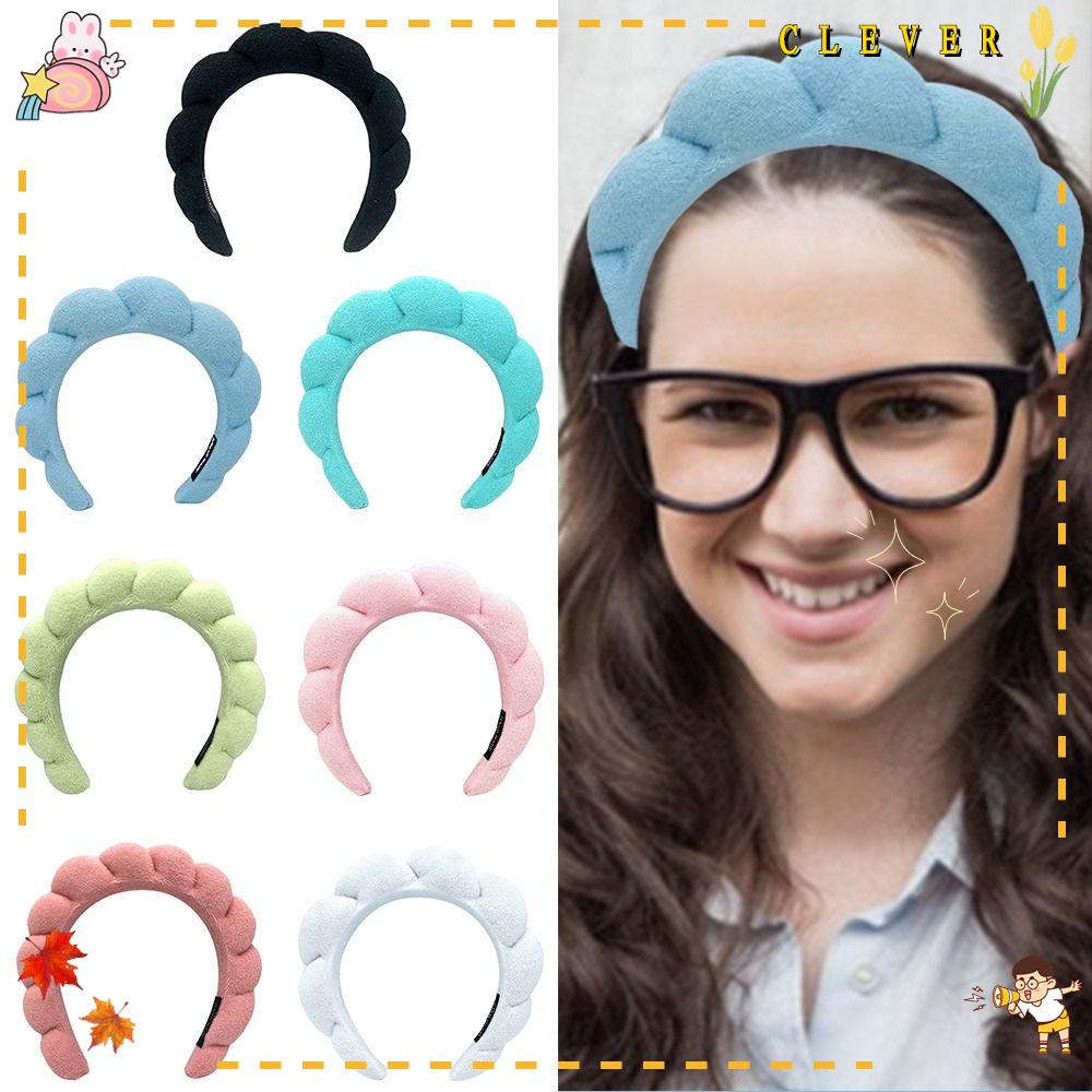 CLEVER Băng Đô Cài Tóc Bằng Xốp Màu Trơn Dùng Rửa Mặt Cho Nữ