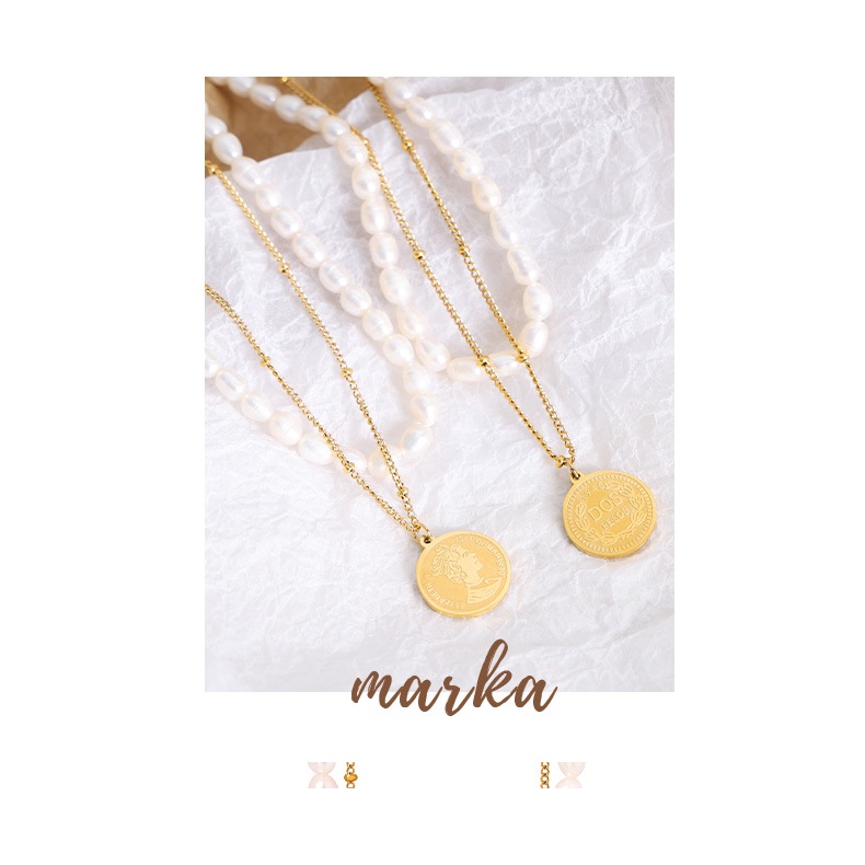 Vòng cổ Hai Lớp Bằng Thép Titan Mạ Vàng Đính Ngọc Trai Sang Trọng Cho Nữ