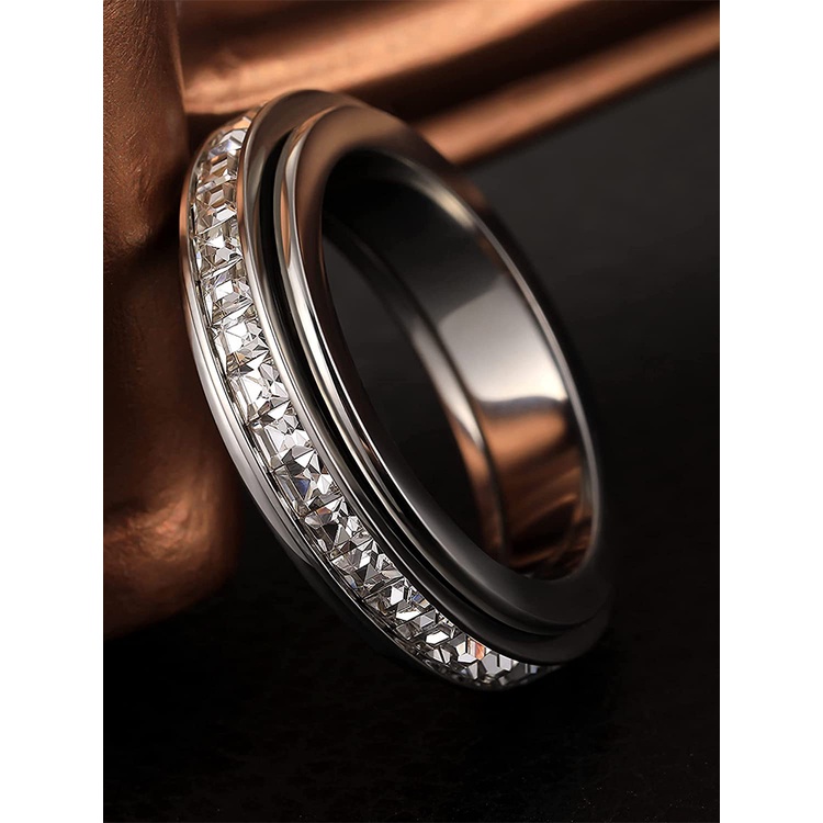 Ygt Nhẫn Đeo Tay Bằng Thép Titan Đính Đá Zirconia Giải Tỏa Căng Thẳng Cho Nữ