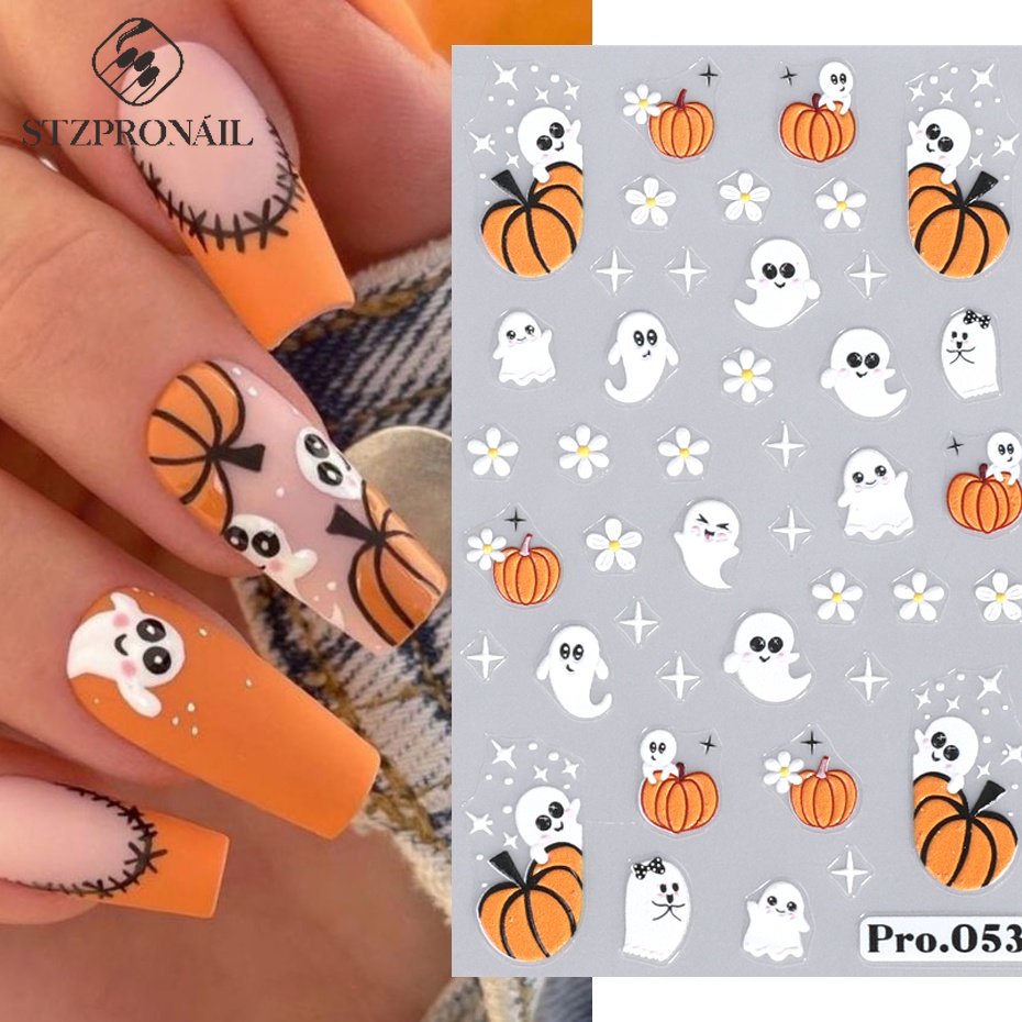 Miếng Dán Trang Trí Móng Tay 5D Dập Nổi Họa Tiết Halloween Độc Đáo