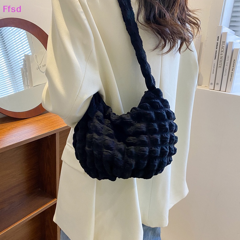 {Ffsd} Túi Xách Tote Xếp Ly Chần Bông Cotton Sức Chứa Lớn Họa Tiết Kẻ Sọc Thời Trang Cho Nữ * Bán Chạy