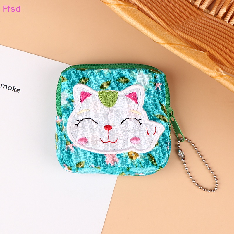 1 Túi Đựng Tiền Xu Mini Hình Mèo May Mắn Bằng Vải Dễ Thương