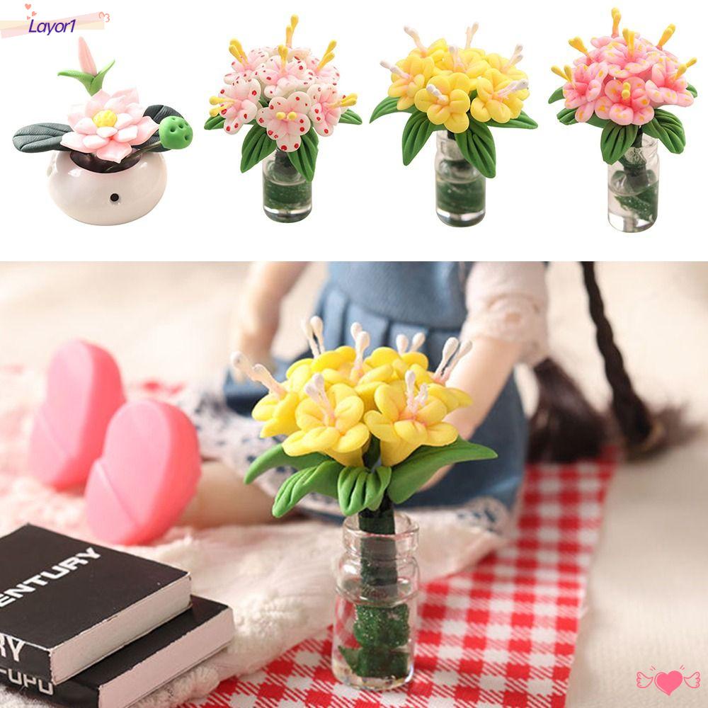 LAYOR1 Mô Hình Chậu Hoa Sen Bằng Kính Nhiều Màu Trang Trí Nhà Búp Bê