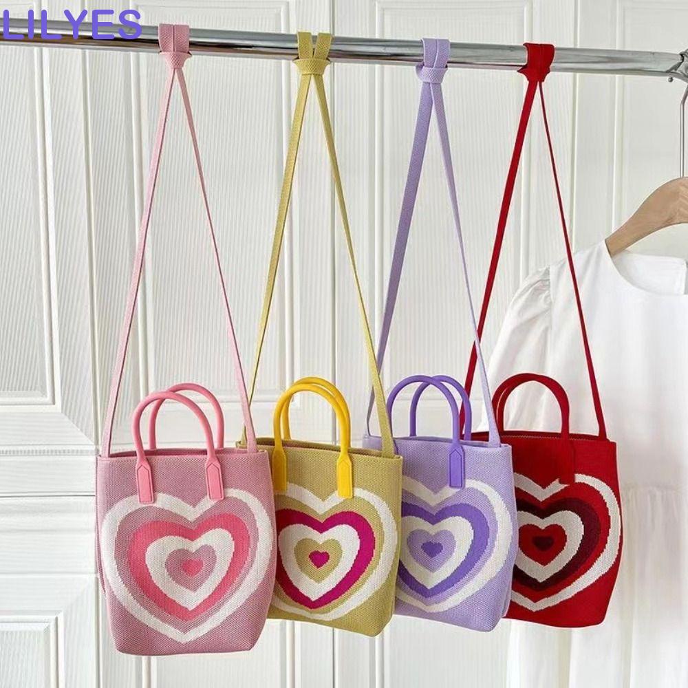 LILYES Túi Xách Mua Sắm Đeo Vai Họa Tiết Trái Tim Xinh Xắn