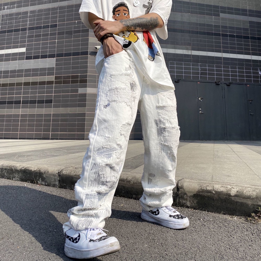 [Bé Trai] Quần Dài Dáng Rộng Rách Lỗ Phong Cách Hip Hop Đường Phố Cao Cấp Hợp Thời Trang Cho Nam Và Nữ
