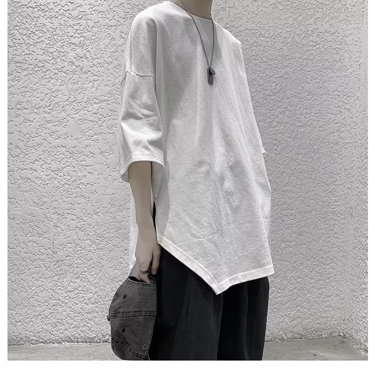 Áo Thun Nam Tay Ngắn Xẻ Tà Phong Cách Yohji Yamamoto Cao Cấp Niche Sense Six-Three