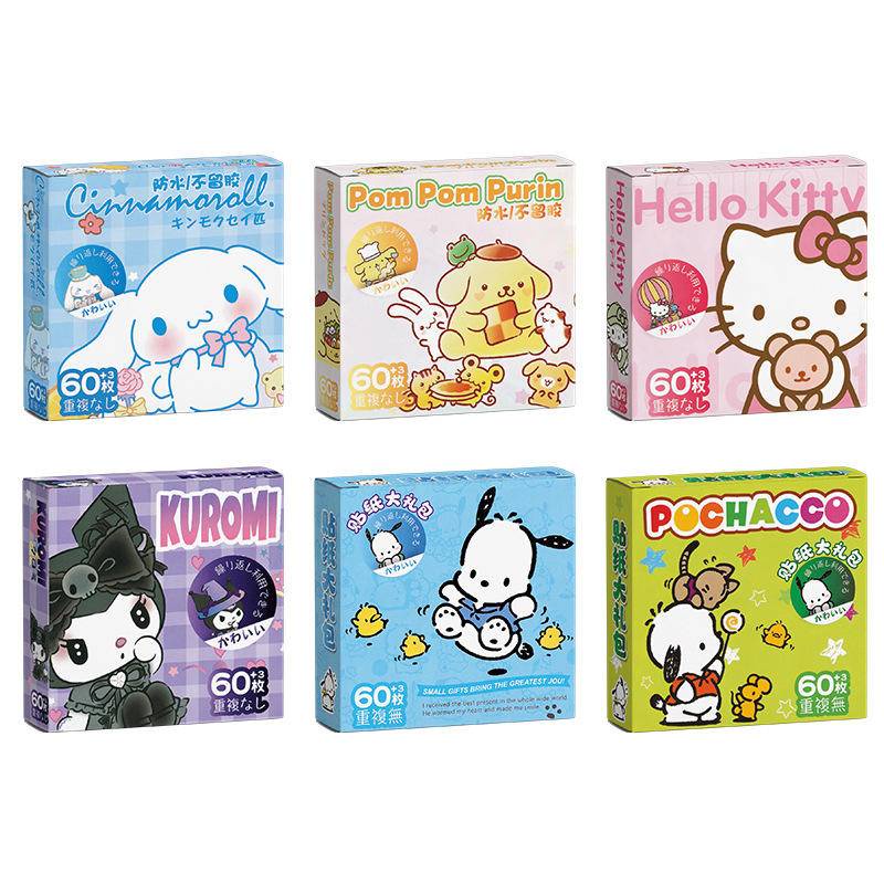 Nhãn Dán 6Design Sanrio Pochacco Kuromi Cinnamoroll My Melody PomPom Purin Graffiti World Series Mini Sáng Tạo Trang Trí Sinh Nhật