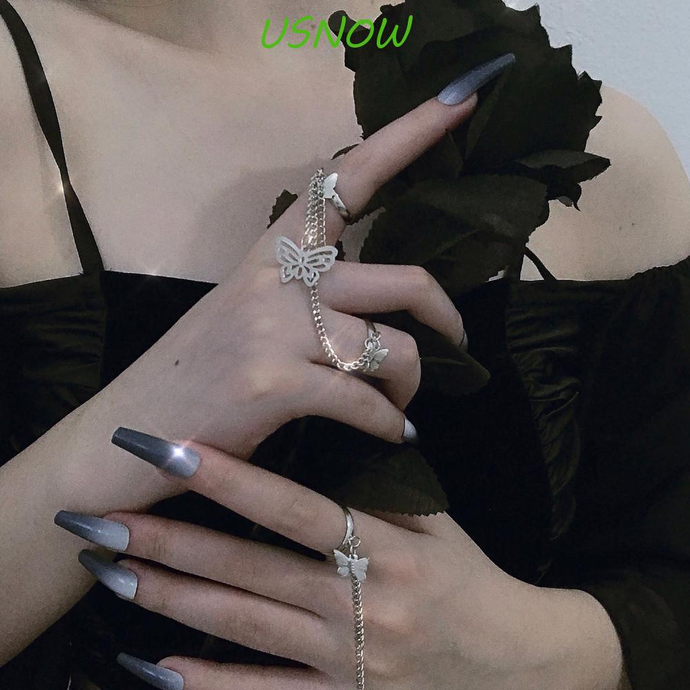 USNOW Nhẫn Tua Rua Nhiều Lớp Phong Cách Punk Thời Trang Có Thể Điều Chỉnh