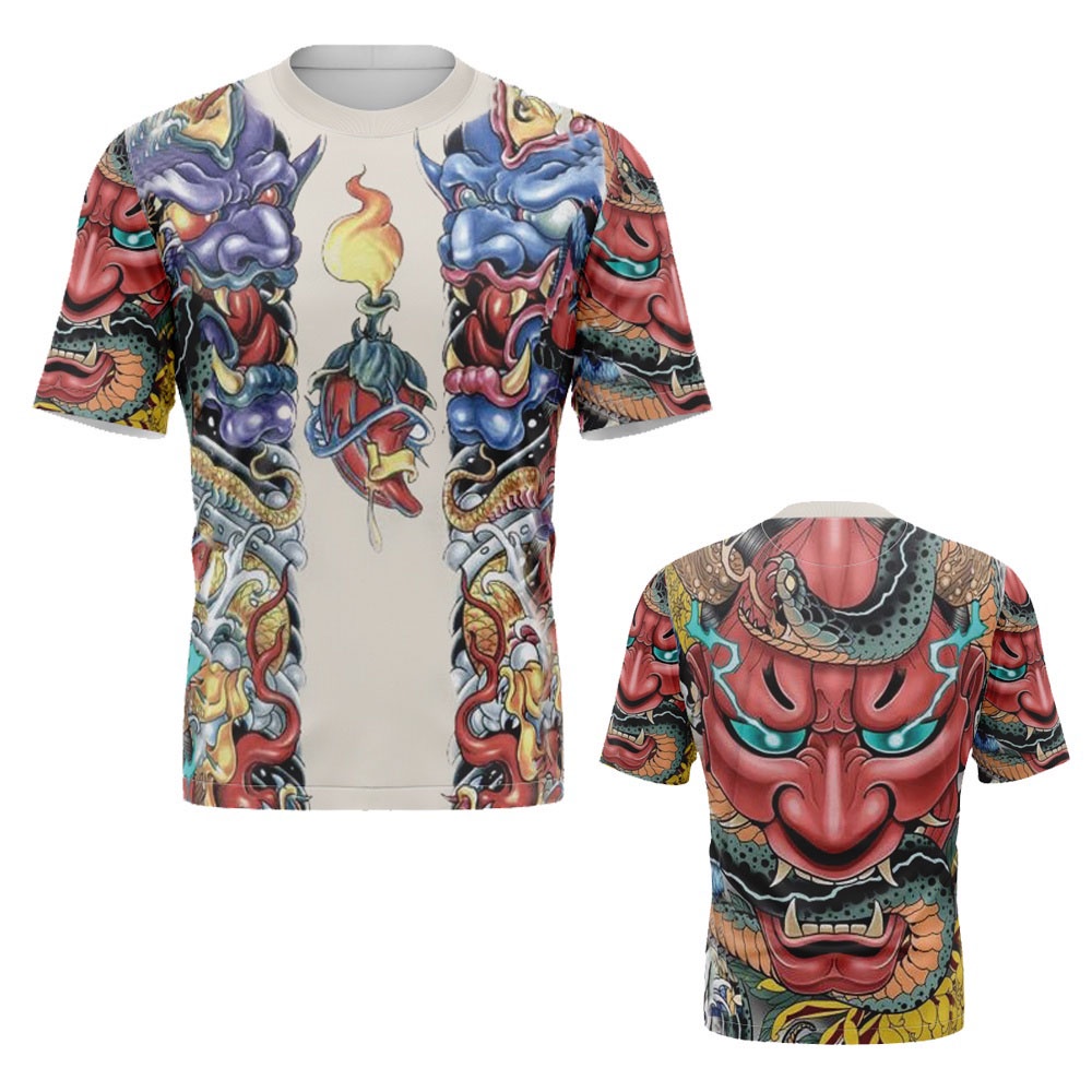 Áo Thun Ngắn Tay Thoáng Khí In Hình Xăm 3d Phong Cách Harajuku Nhật Bản