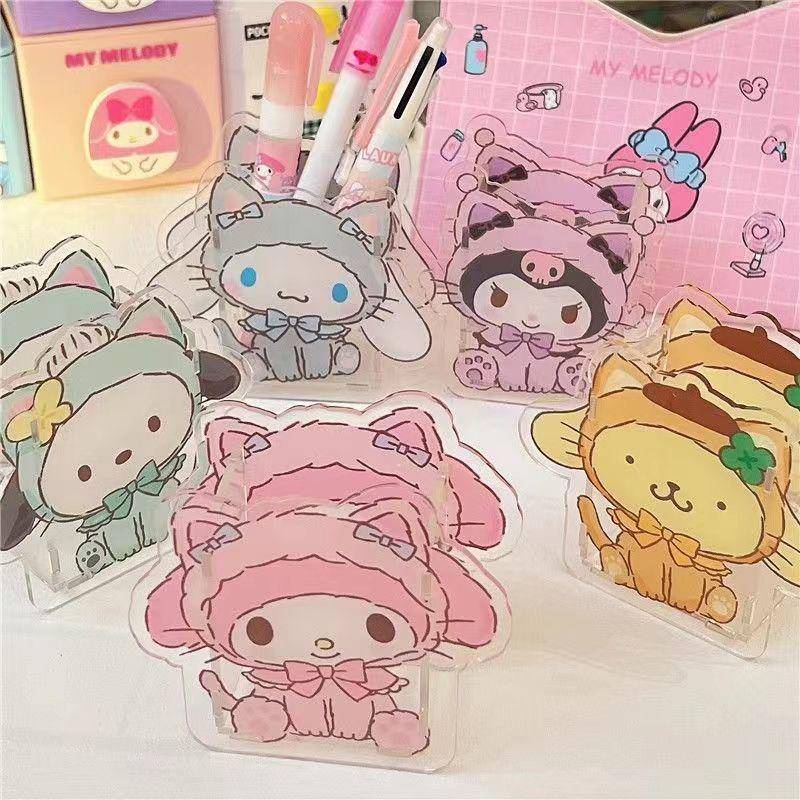 SANRIO Hộp Đựng Bút Bằng Acrylic Trong Suốt Họa Tiết Hoạt Hình Cinnamoroll Mymelody Kuromi Pochacco Pompom Purin Sáng Tạo