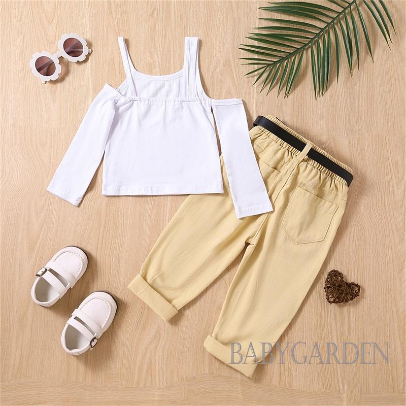 Set Đồ 3 Món Gồm Áo Thun Tay Dài + Quần Dài Lưng Thun + Túi Đeo Chéo Màu Trơn Dành Cho Bé Gái / 1-6 Tuổi