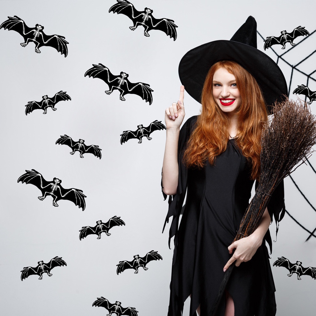 1 Bộ Sticker Dán Tường Chống Nước Tự Dính Hình Dơi Trang Trí Nhà Cửa Dịp Halloween