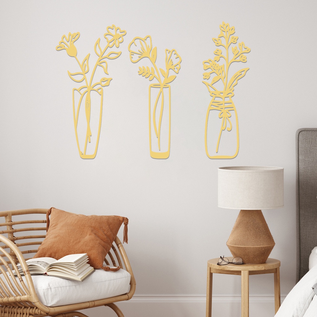 1 Bộ Miếng Dán Tường Tạo Hiệu Ứng 3D Bằng Acrylic Chống Thấm Nước Hình Lọ Hoa / Bướm Độc Đáo Trang Trí Nhà Cửa