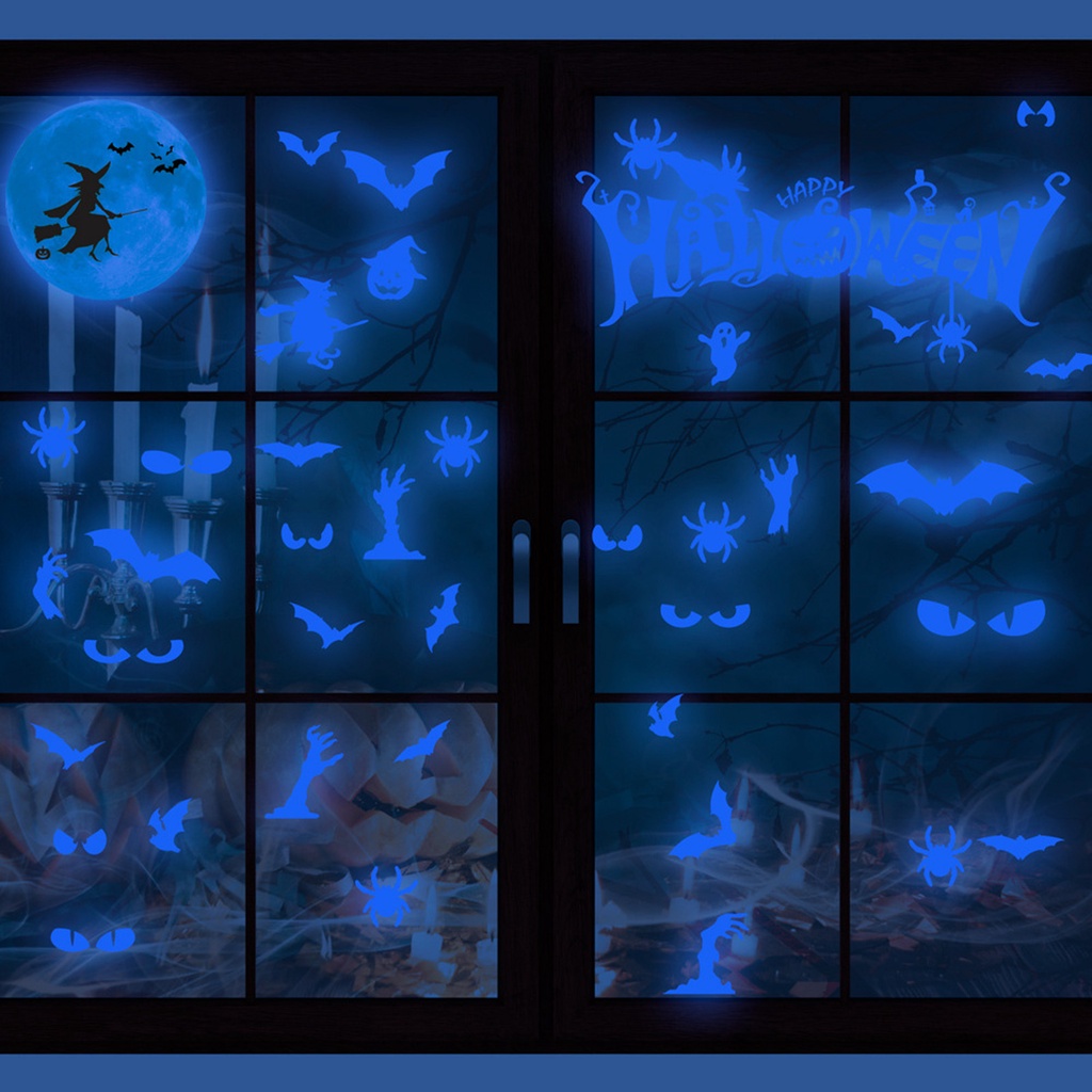 Set 4 Miếng Dán Tường PVC Phát Quang Tự Dính Trang Trí Halloween