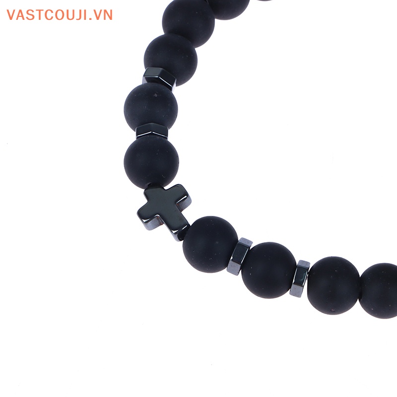 Vòng Tay Chuỗi Hạt Đá Hematite Tự Nhiên Mặt Thánh Giá Độc Đáo