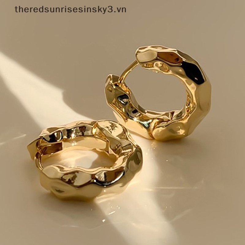 # # Khuyên Tai Vòng Tròn Hình Học Gợn Sóng Bằng Kim Loại Dày Màu Lạnh Vintage Thời Trang Cho Nữ