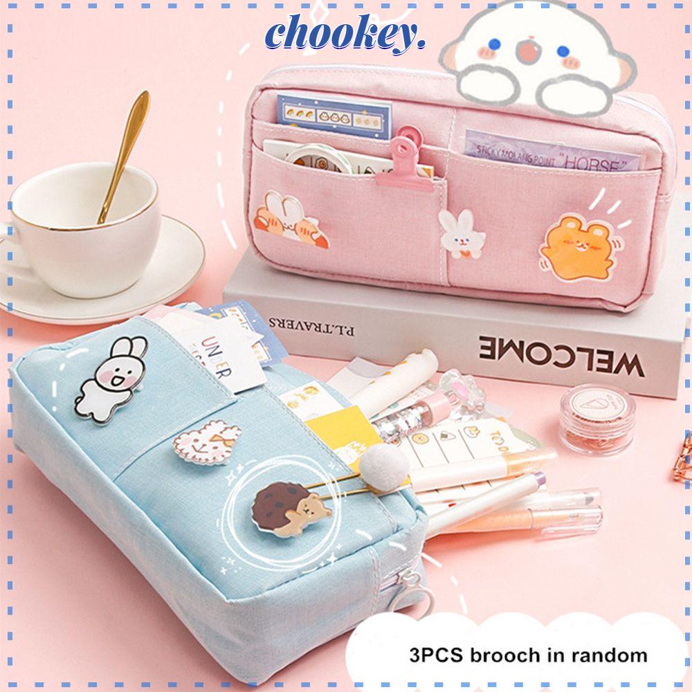 CHOOKEY Túi Đựng Bút Bằng Vải Canvas Siêu Bền Kèm Huy Hiệu Ốp