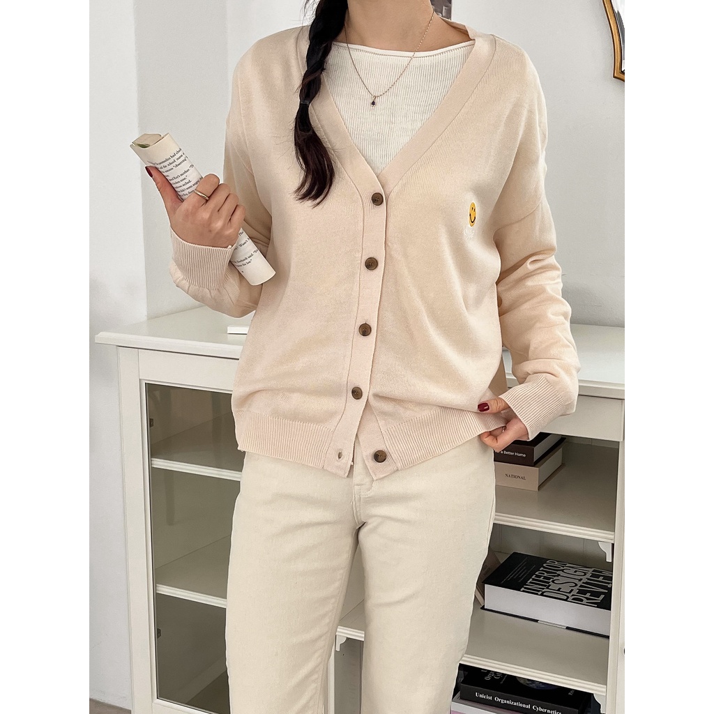 Answered Patch V-Neck Knit Cardigan -  V-neck Cardigan - Cardigan - FREE - 1
