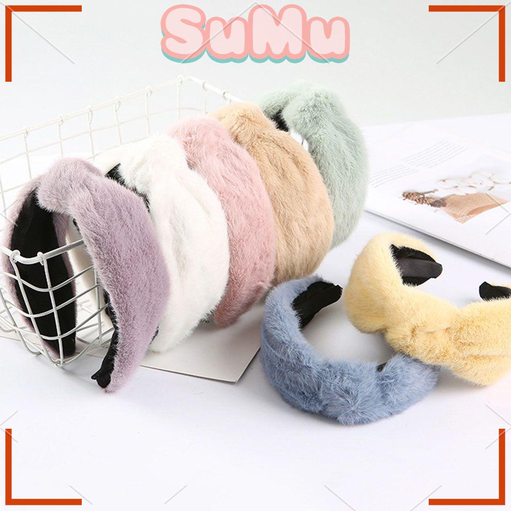 SUMU Băng Đô Cài Tóc Vải Lông Bản Rộng Ấm Áp Thời Trang Mùa Đông Cho Nữ