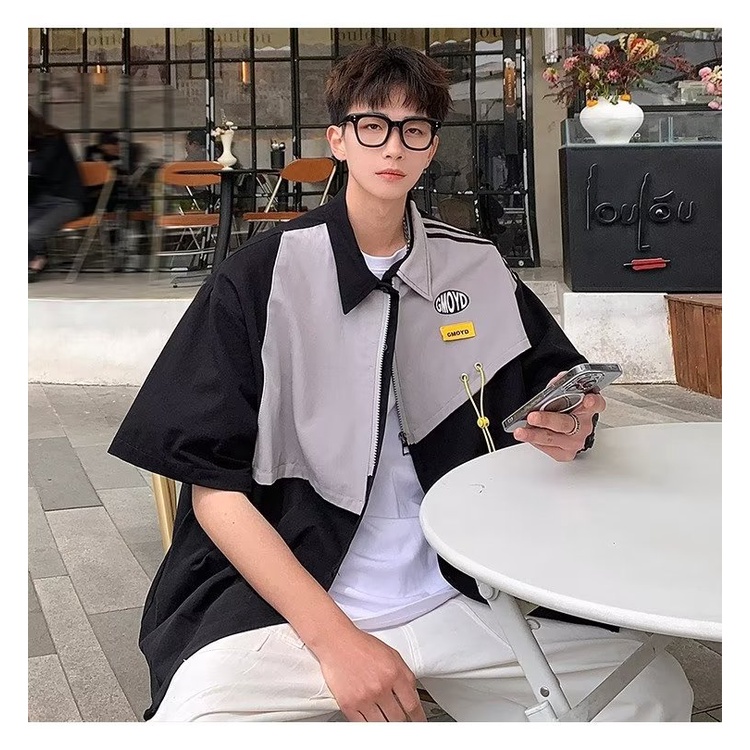 Áo Sơ Mi Tay Ngắn Giả Hai Lớp Phong Cách Hong Kong Thời Trang Mùa Hè Mới Cho Nam