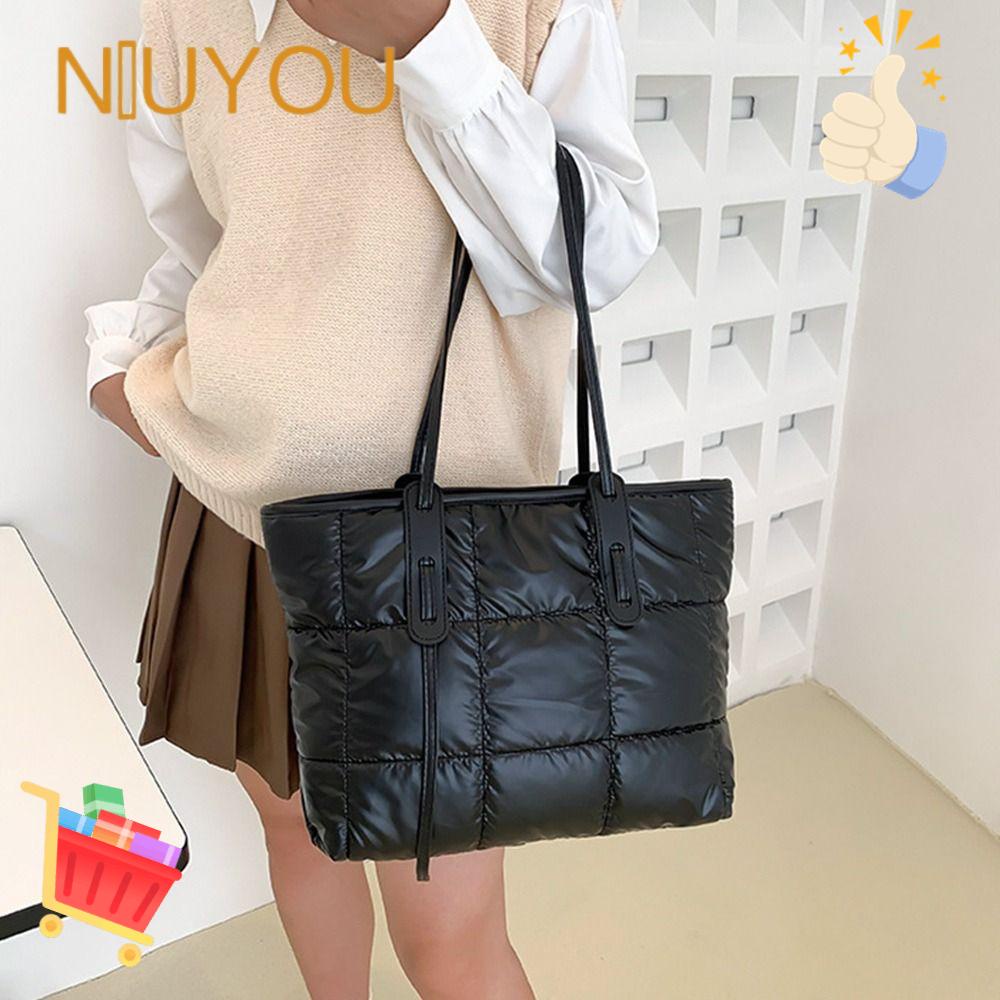 NIUYOU Túi Xách Cotton Màu Đen Sức Chứa Lớn Thời Trang Mùa Đông