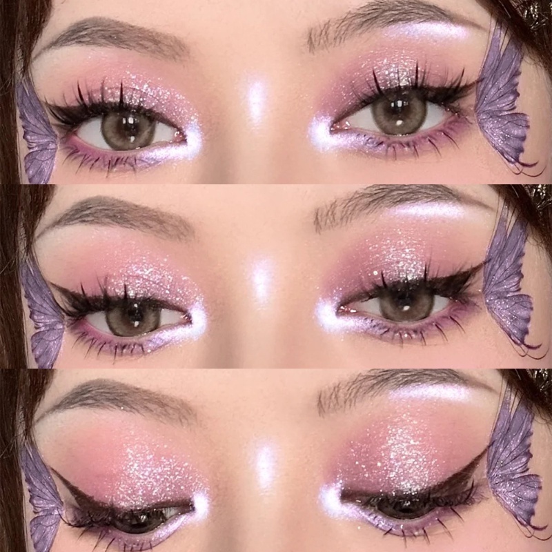 Miếng Dán Hình Xăm Tạm Thời Hình Bướm Hồng Lấp Lánh Chống Nước Thông Dụng Cho Trang Điểm