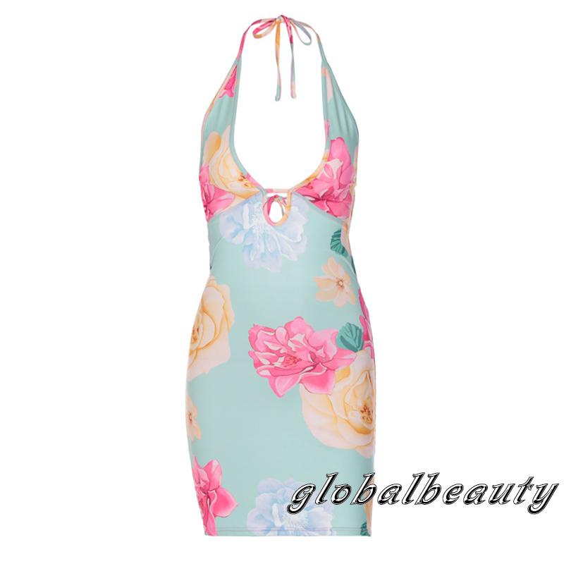 Đầm không tay dáng ôm Hở Lưng Cột Dây In Họa Tiết Hoa Cho Nữ