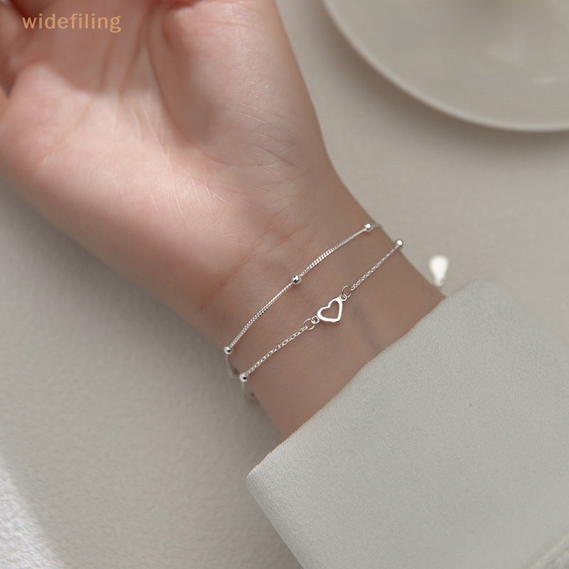 Vòng Tay Hai Lớp Mặt Hình Trái Tim Bằng Bạc Thanh Lịch Cho Nữ