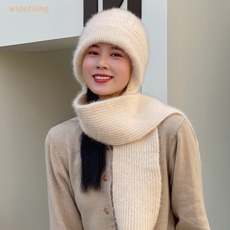 Nón Len Trùm Đầu Kèm Khăn Choàng Cổ Giữ Ấm Chống Gió Thời Trang Mùa Đông Cho Nữ