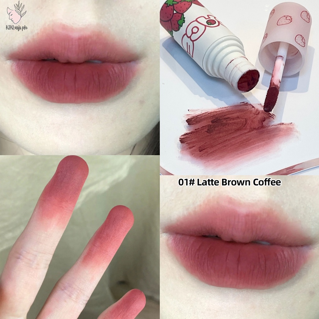 Son Môi Màu Đỏ Dâu Tây Bùn Đất Sét Mịn Màng Trang Điểm Chống Nước Lâu Trôi