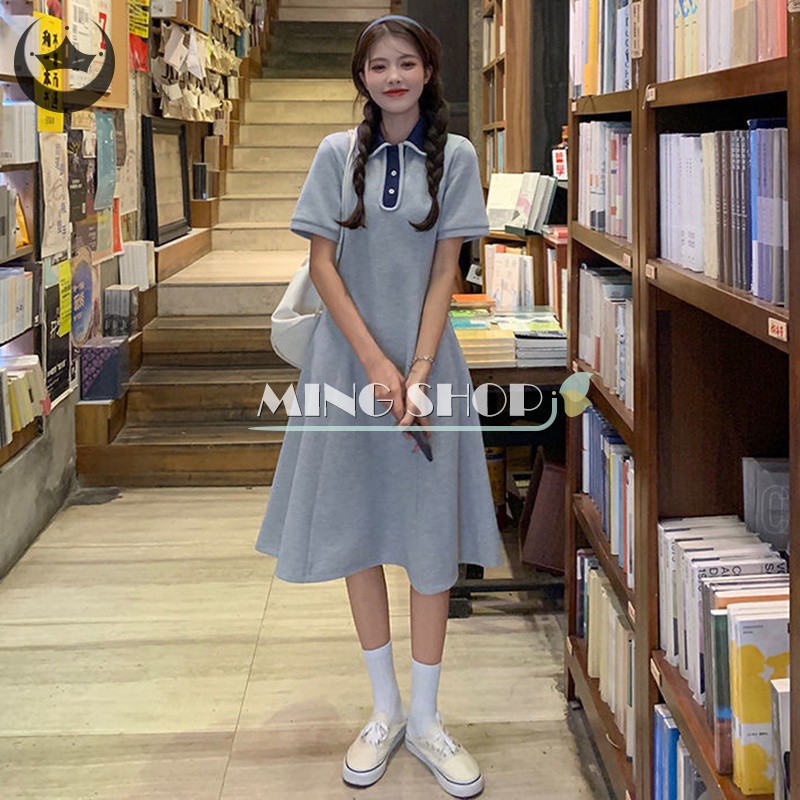 Đầm Mini Cổ Bẻ In Họa Tiết Chữ Đơn Giản Thời Trang Mùa Hè Cho Nữ