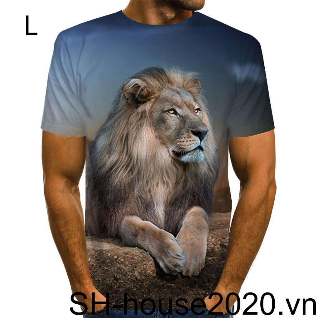 Áo Thun Unisex Vải Mềm Co Giãn In Hình Sư Tử Nhiều Lớp Thời Trang Mùa Hè