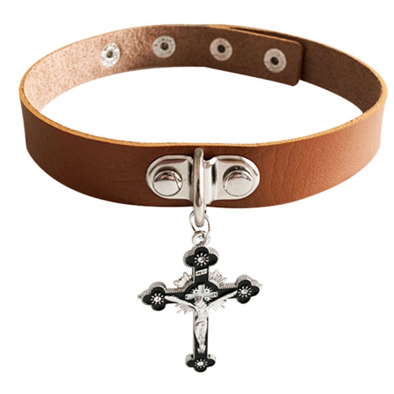 Vòng Cổ Choker Da PU Mặt Chữ Thập Phong Cách Gothic