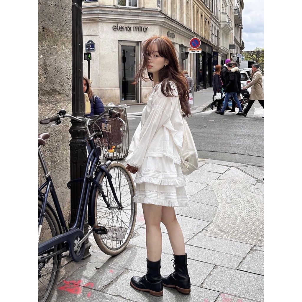 Bộ Áo + Chân Váy Phối Ren Viền Tua Rua Hàn Quốc Có Thể Tách Rời Shipped on July 9th fletta