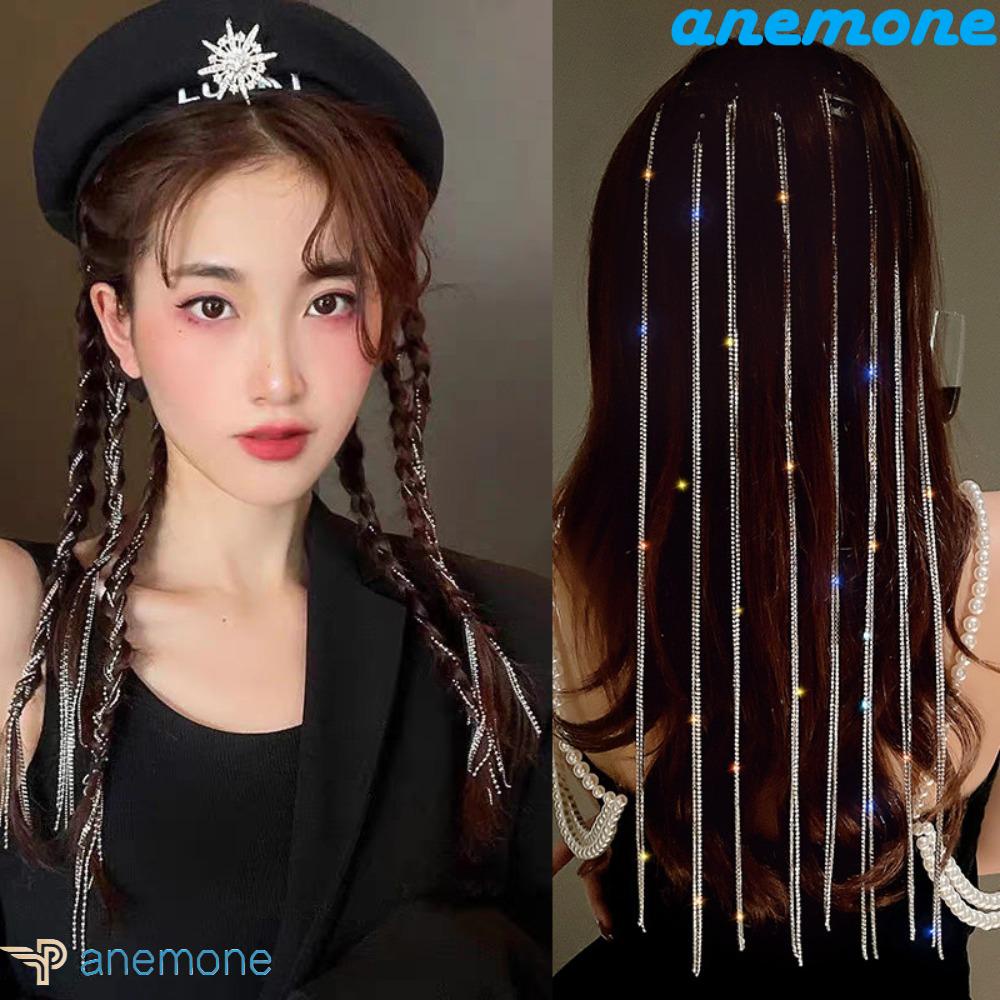 ANEMONE Lược Kẹp Tóc Phối Dây Xích Tua Rua Phong Cách Châu Phi Cho Nữ