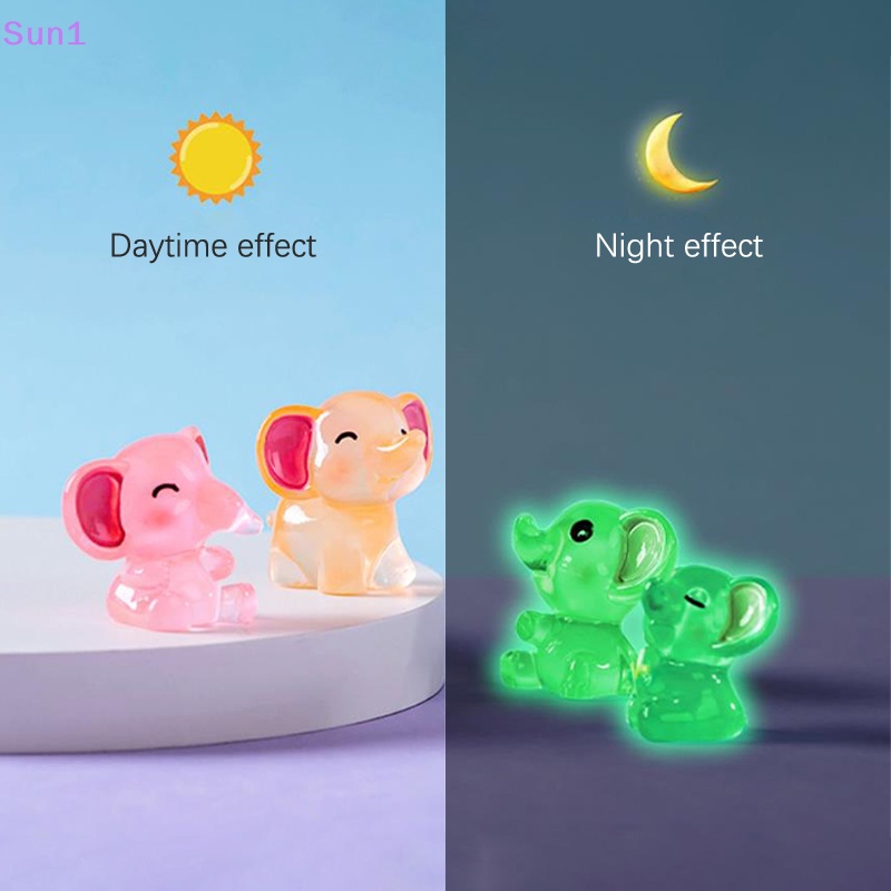 Set 2 Tượng Voi Mini Bằng Nhựa Resin Dạ Quang Để Bàn Trang Trí Nội Thất Xe Hơi