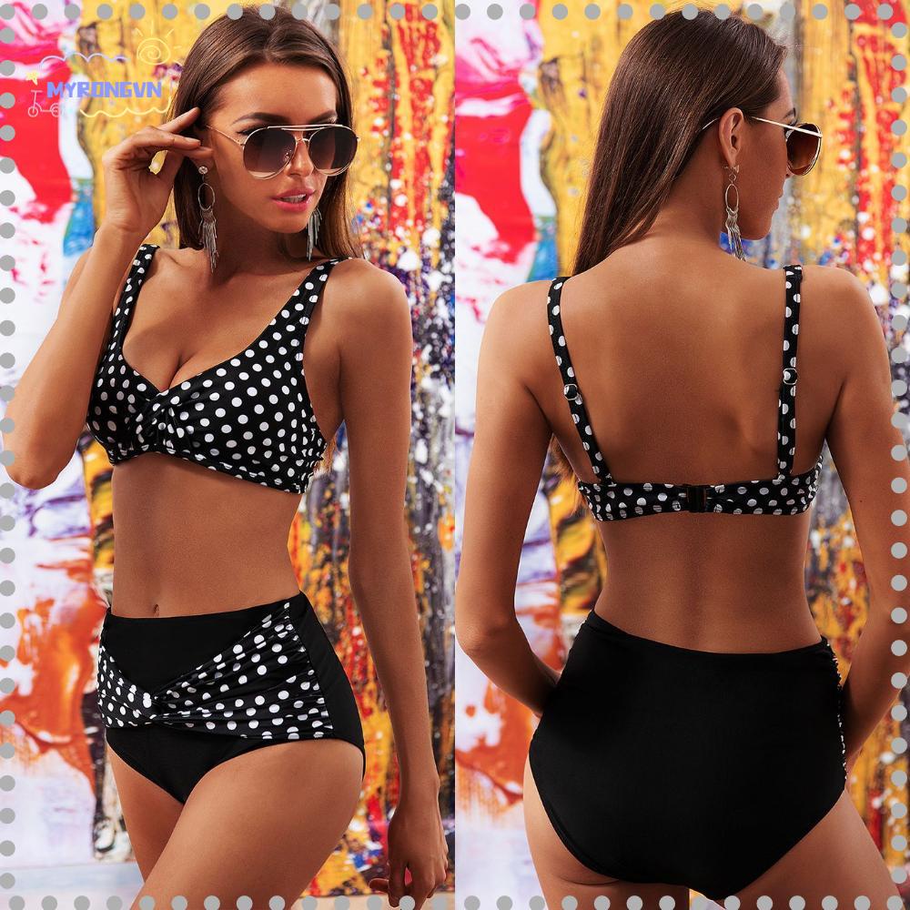 MYRONGVN Bộ Đồ Bơi Lưng Cao Màu Trắng Đen Thời Trang Quyến Rũ Cho Nữ
