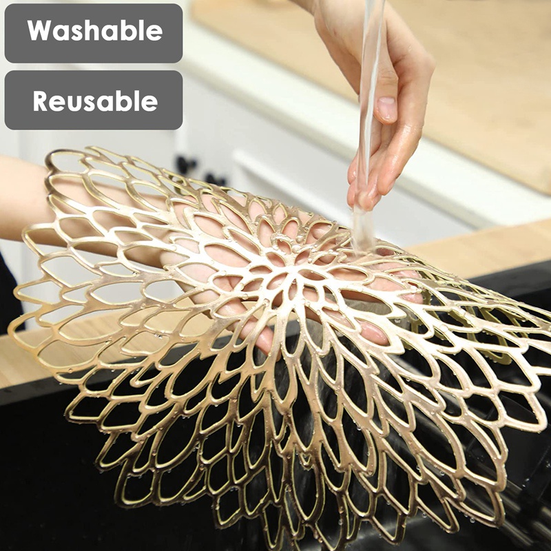 Set 8 Tấm Lót Bàn Tròn Bằng PVC Màu Vàng 15.5 Inch Chuyên Dụng Cho Trang Trí Tiệc Cưới / Nhà Hàng / Khách Sạn