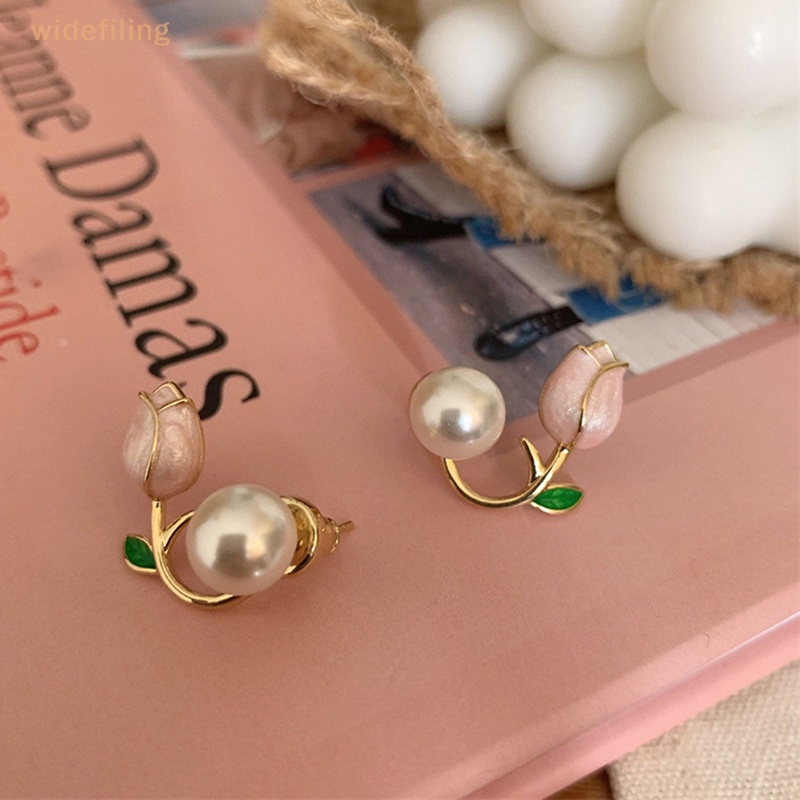 1 Cặp Bông Tai Hình Hoa Tulip Đính Ngọc Trai Trắng Tinh Tế Ngọt Ngào Cho Nữ