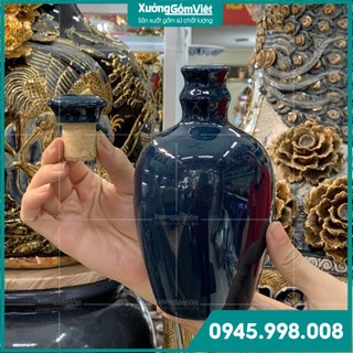 Nậm đựng rượu sứ Bát Tràng dung tích 600ml màu xanh và đen