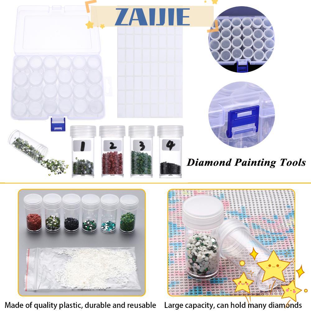 ZAIJIE24 Lọ Rỗng Đựng Hạt Kim Cương Dùng Làm Tranh Đính Đá DIY