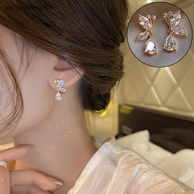1 Đôi Bông Tai Bạc Hình Bướm Đính Đá Zircon Thời Trang Dành Cho Nữ