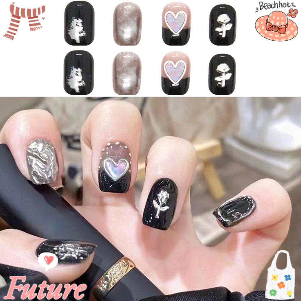 FUTURE Set 24 Móng Tay Giả Bằng Kim Loại Có Thể Tháo Rời