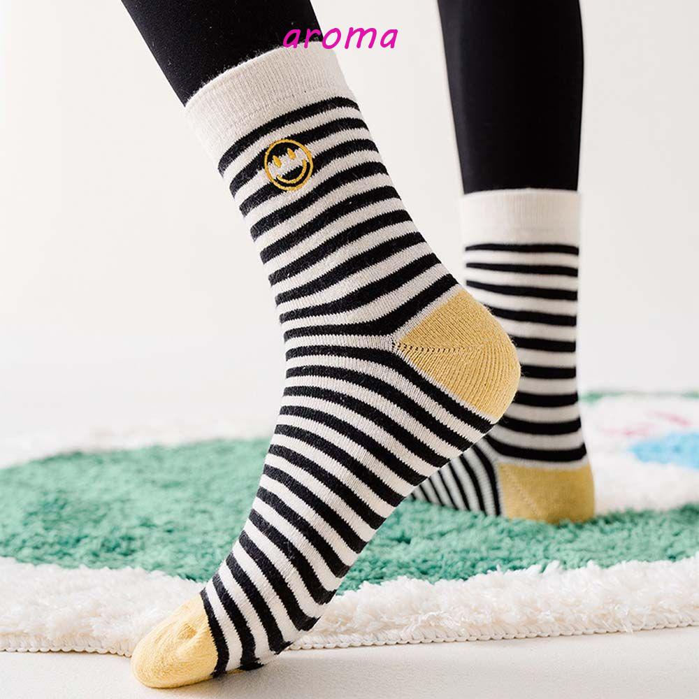 AROMA Vớ Ngủ Vải Cotton Mềm Họa Tiết Kẻ Sọc Thiết Kế Ngọt Ngào Cho Nữ